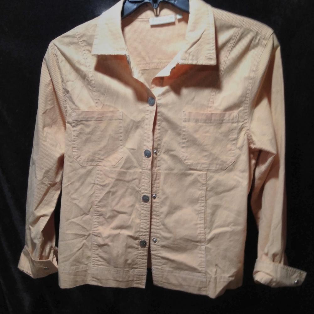 White and Peach Striped button-down jacket